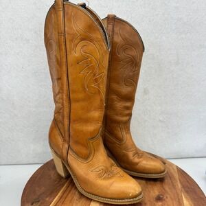 Dingo Women's 5.5M Tan Leather Western Cowboy Boots Classic Country Style